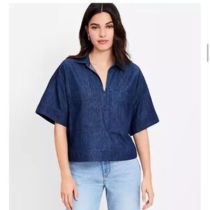 Like new!!! Loft Chambray V-Neck Utility Blouse